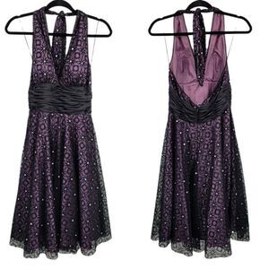 90's Formal Dress 6 Spiderweb Halter Fit & Flare Purple Black Gothic Fairy Witch